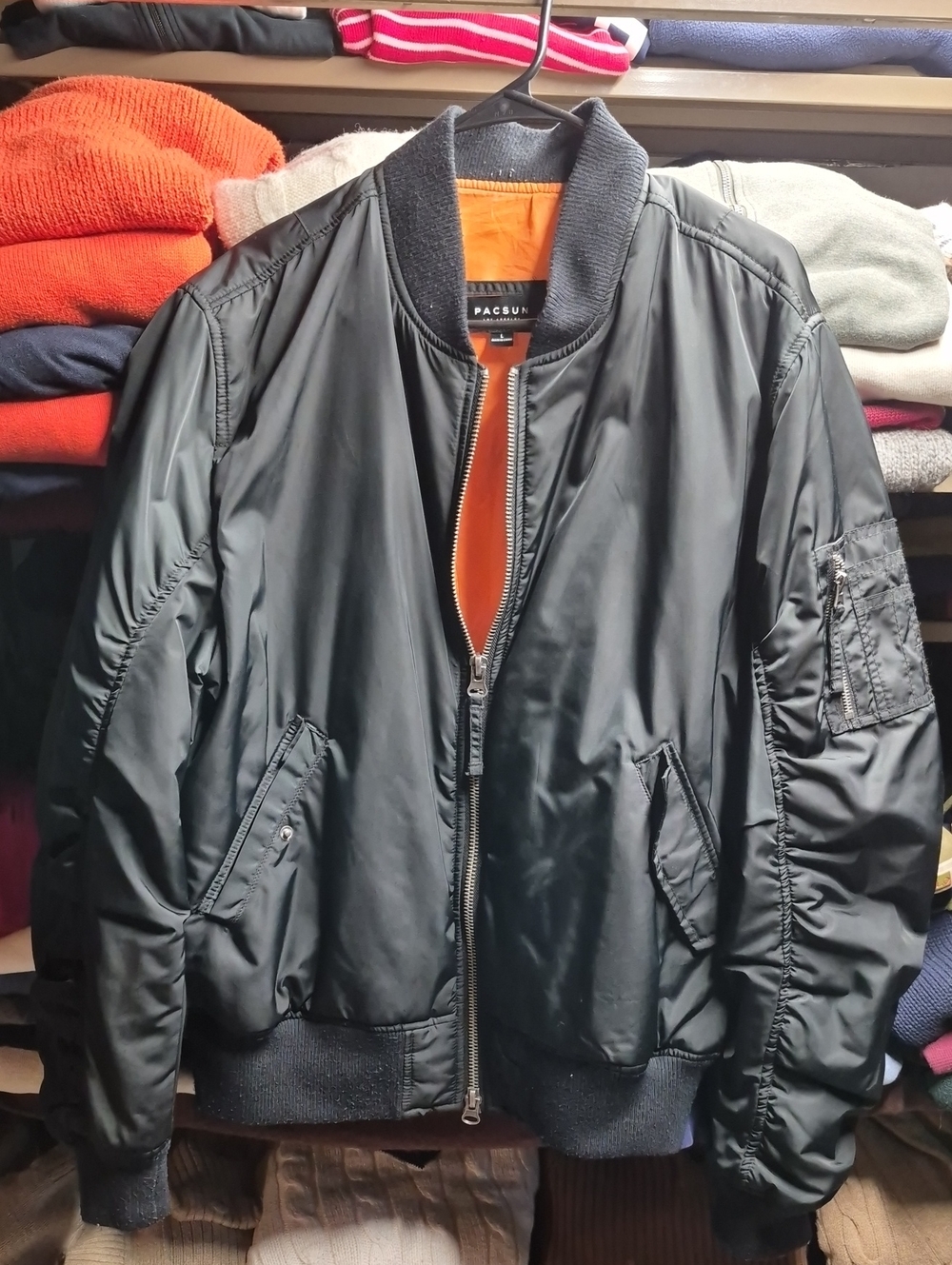 PacSun Black Bomber Jacket with Orange Interior
